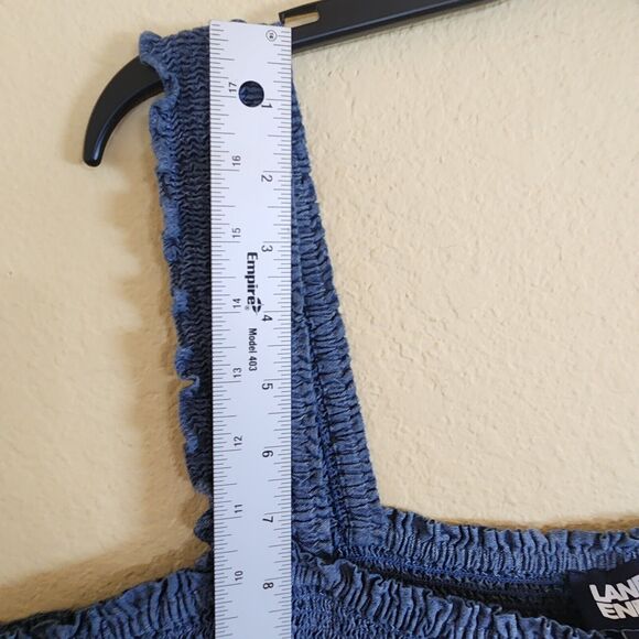 Lands End  Tiered Tank Maxi Smocked Square Neck Prarie Boho Chambray Dobby  3XL - Picture 2 of 11